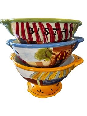 Certified International Sidewalk Cafe Bowls Set of 3 Jennifer Brinley Bistro